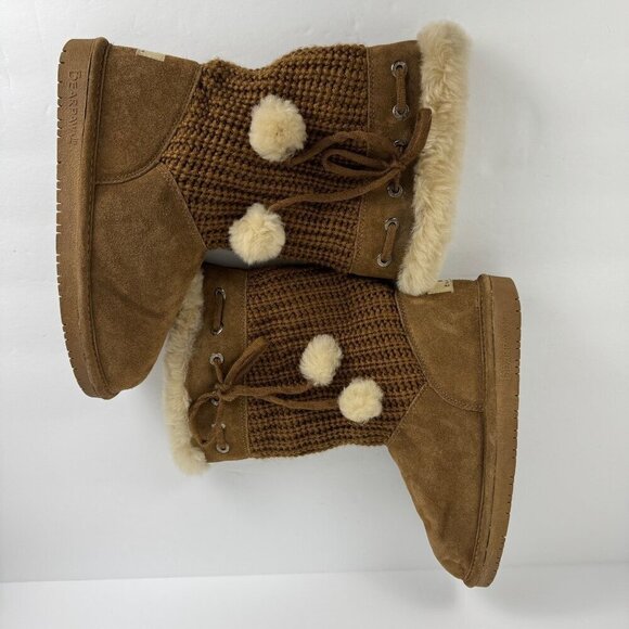 BearPaw Chestnut Brown Boots Sweater Calf Sheepskin Wool Lining Women's 7 EUC - Picture 6 of 12